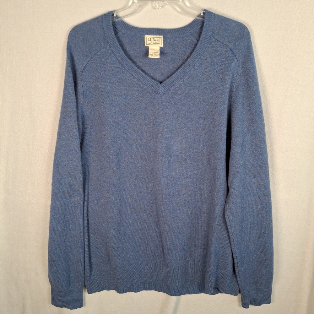 LL Bean Mens Sweater XL Blue 100% Lambswool V Neck Cabincore Cozy Fall Holiday